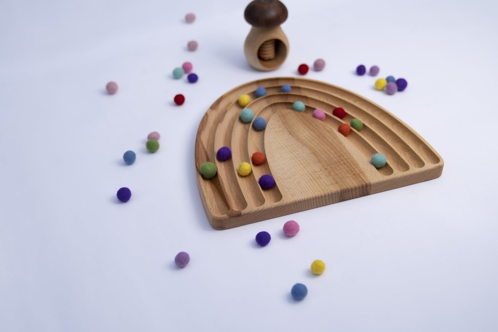 Pagalou - Sensory Rainbow with natural wool felt balls - mauve