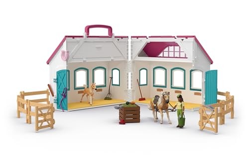 Schleich Horse Club Open Stable Litte Horseshoe 60 Piece Playset with Haflinger Mare and Foal for Children Ages 5+