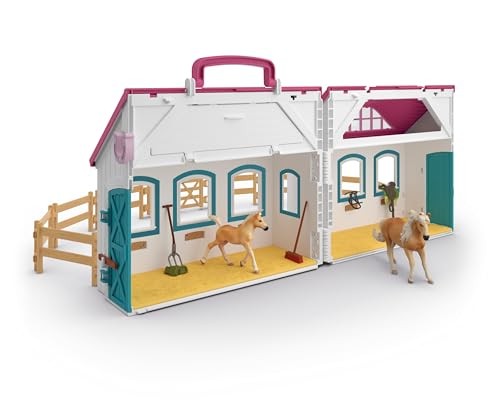 Schleich Horse Club Open Stable Litte Horseshoe 60 Piece Playset with Haflinger Mare and Foal for Children Ages 5+