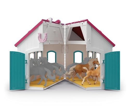 Schleich Horse Club Open Stable Litte Horseshoe 60 Piece Playset with Haflinger Mare and Foal for Children Ages 5+
