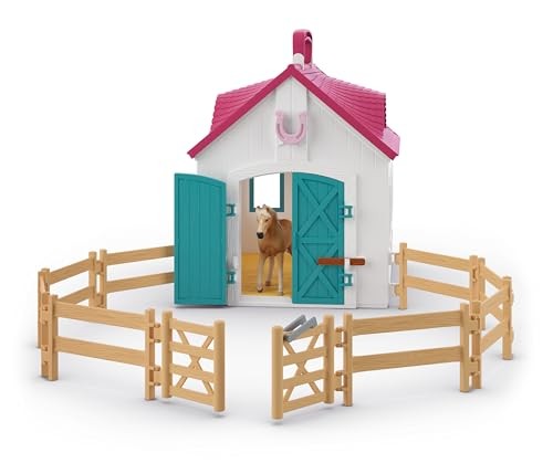 Schleich Horse Club Open Stable Litte Horseshoe 60 Piece Playset with Haflinger Mare and Foal for Children Ages 5+