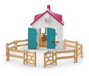 Schleich Horse Club Open Stable Litte Horseshoe 60 Piece Playset with Haflinger Mare and Foal for Children Ages 5+