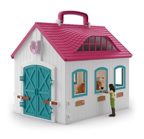 Schleich Horse Club Open Stable Litte Horseshoe 60 Piece Playset with Haflinger Mare and Foal for Children Ages 5+
