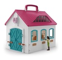 Schleich Horse Club Open Stable Litte Horseshoe 60 Piece Playset with Haflinger Mare and Foal for Children Ages 5+