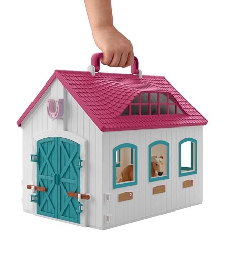 Schleich Horse Club Open Stable Litte Horseshoe 60 Piece Playset with Haflinger Mare and Foal for Children Ages 5+