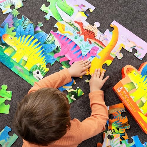 Crocodile Creek 36-Piece Jigsaw Floor Puzzle - Fun Floor Puzzles for Kids Ages 3-5 - Heavy-Duty Shaped Box for Storage - Dino Land - 27  W X 20  H Fin