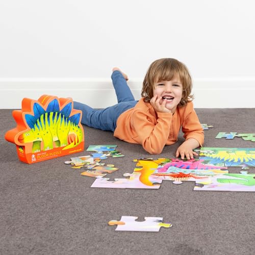 Crocodile Creek 36-Piece Jigsaw Floor Puzzle - Fun Floor Puzzles for Kids Ages 3-5 - Heavy-Duty Shaped Box for Storage - Dino Land - 27  W X 20  H Fin