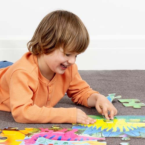 Crocodile Creek 36-Piece Jigsaw Floor Puzzle - Fun Floor Puzzles for Kids Ages 3-5 - Heavy-Duty Shaped Box for Storage - Dino Land - 27  W X 20  H Fin