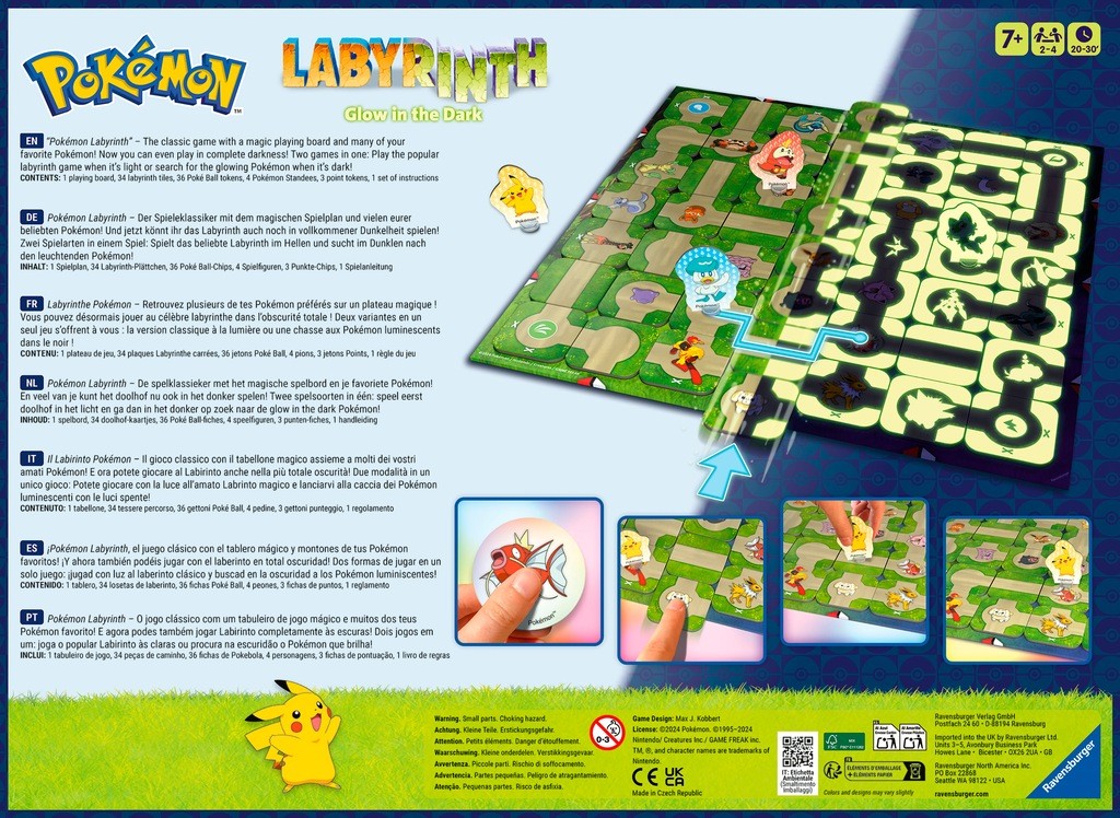 Ravensburger 22705 - Pokémon Labyrinth Glow in the Dark - Gesellschaftsspiel Für 2-6 Personen Spiel Ab 7 Jahren: Im Hellen Und Dunkeln Spielbar
