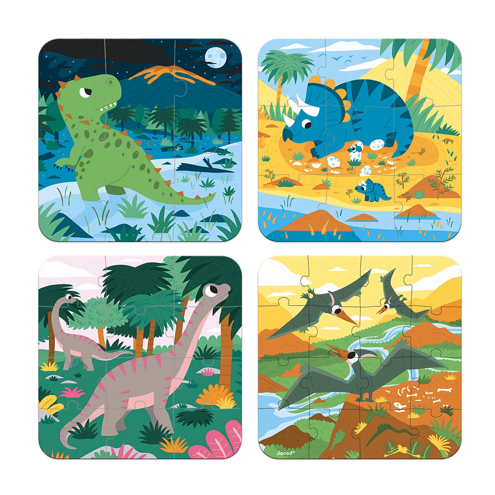 4 Puzzles évolutifs Dinosaures (6-9-12-16 pcs)