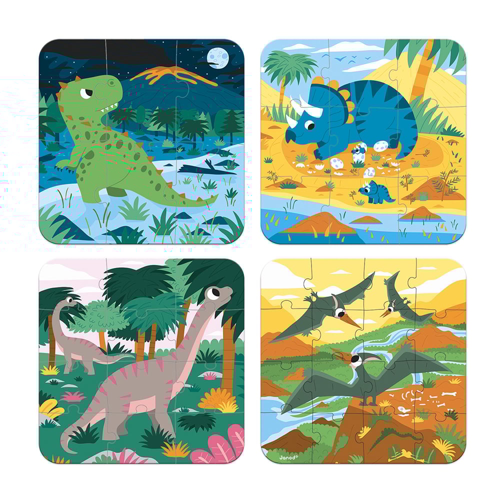 4 Puzzles évolutifs Dinosaures (6-9-12-16 pcs)