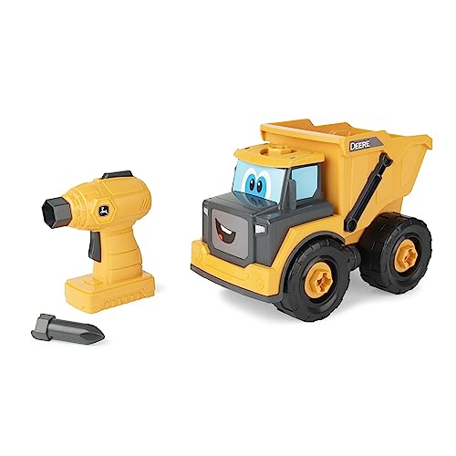 John Deere Kids Build-a-Buddy Yellow Dump Truck - 13 Piece Take Apart Toy Truck with Battery Powered Drill - Childs Farm Toy Cars - Educational STEAM