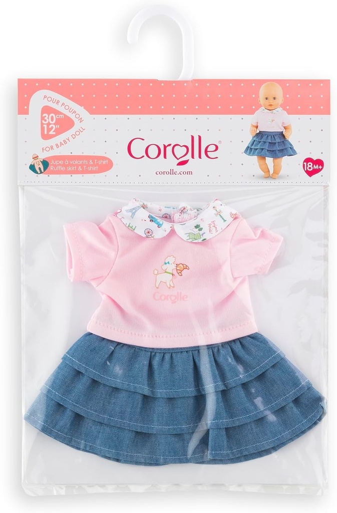 Weekend in Paris T-shirt and Frilled Skirt for Doll Corolle 30 Cm