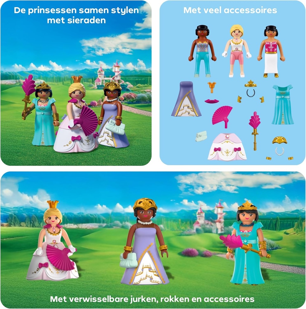 PLAYMOBIL   Princess   Drie Prinsessen   3 Figuren Met Verschillende Kleding En Accessoires   Stimuleert Creativiteit   Prinsessenspeelgoed Voor Kinde