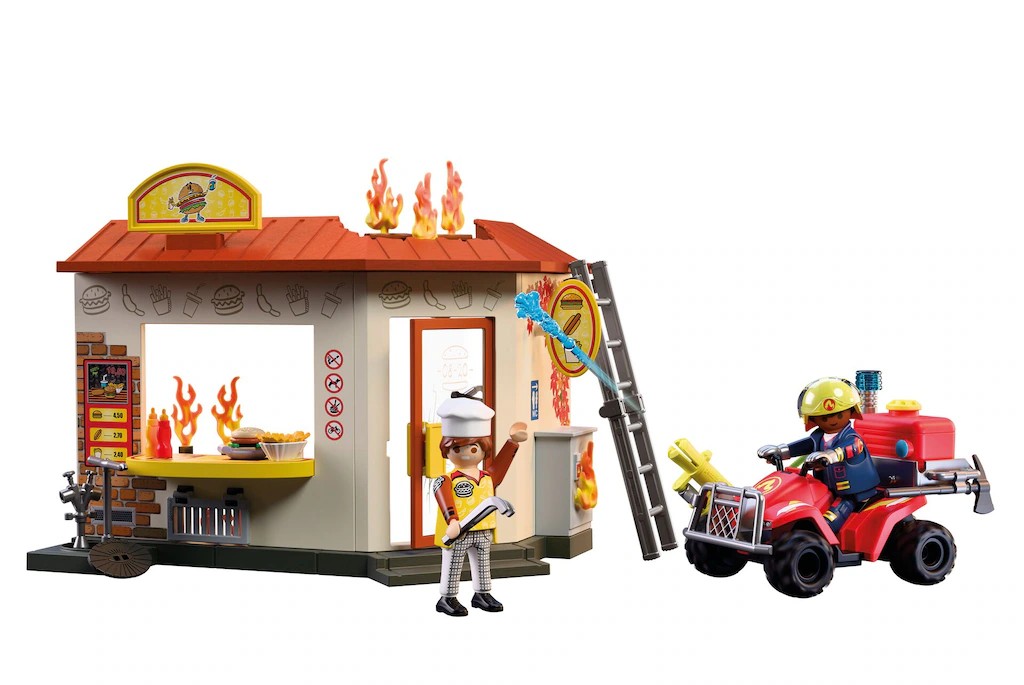 Playmobil Konstruktions-Spielset "Feuerwehr-Quad Mit Burger-Bude (72195), City Action