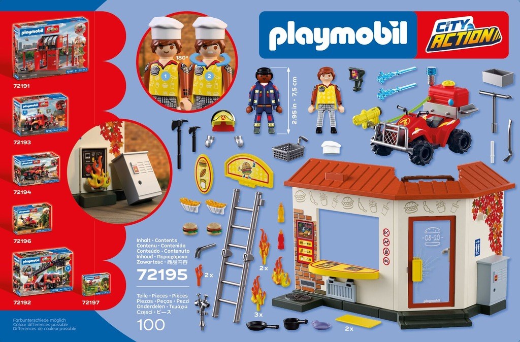 Playmobil Konstruktions-Spielset "Feuerwehr-Quad Mit Burger-Bude (72195), City Action