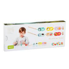 Cubika - Jeu d'enfilage en bois - Animal et sa nourriture