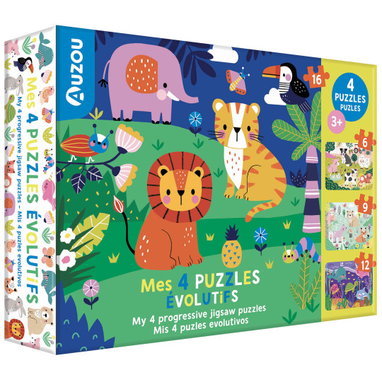 Mes 4 puzzles évolutifs pour découvrir les animaux (6,9,12,16 pcs)
