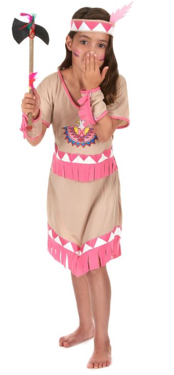 Déguisement indienne à franges roses 3-4 ans (Robe, bandeau, 2 manchettes)