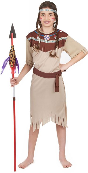 Déguisement indienne beige à franges Taille 7-9 ans ( Robe, ceinture , bandeau)
