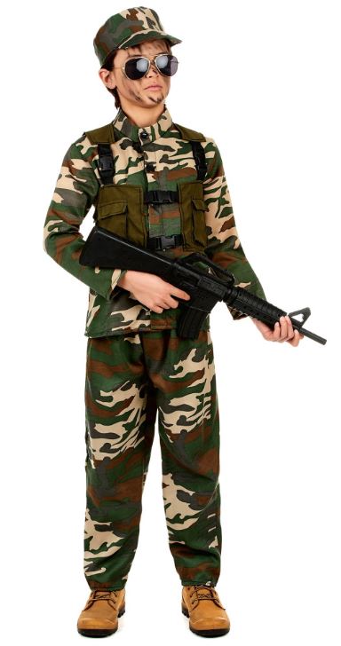 Déguisement Militaire vert 4-6 ans (Veste,gilet, Pantalon,casquette)