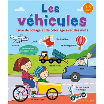 Livre de collage et de coloriage avec des mots 3-5 ans - Les véhicules