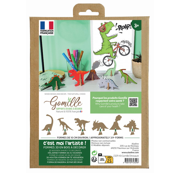 Aladine - Kit Gomille Dinosaure - Formes 3D en bois à décorer