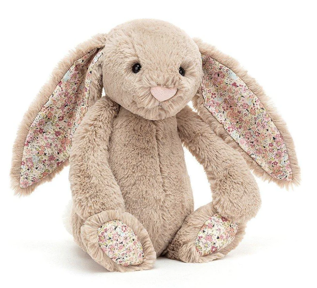 Lapin medium Blossom Bea Beige Bunny - Élégance fleurie (Oreilles Liberty)