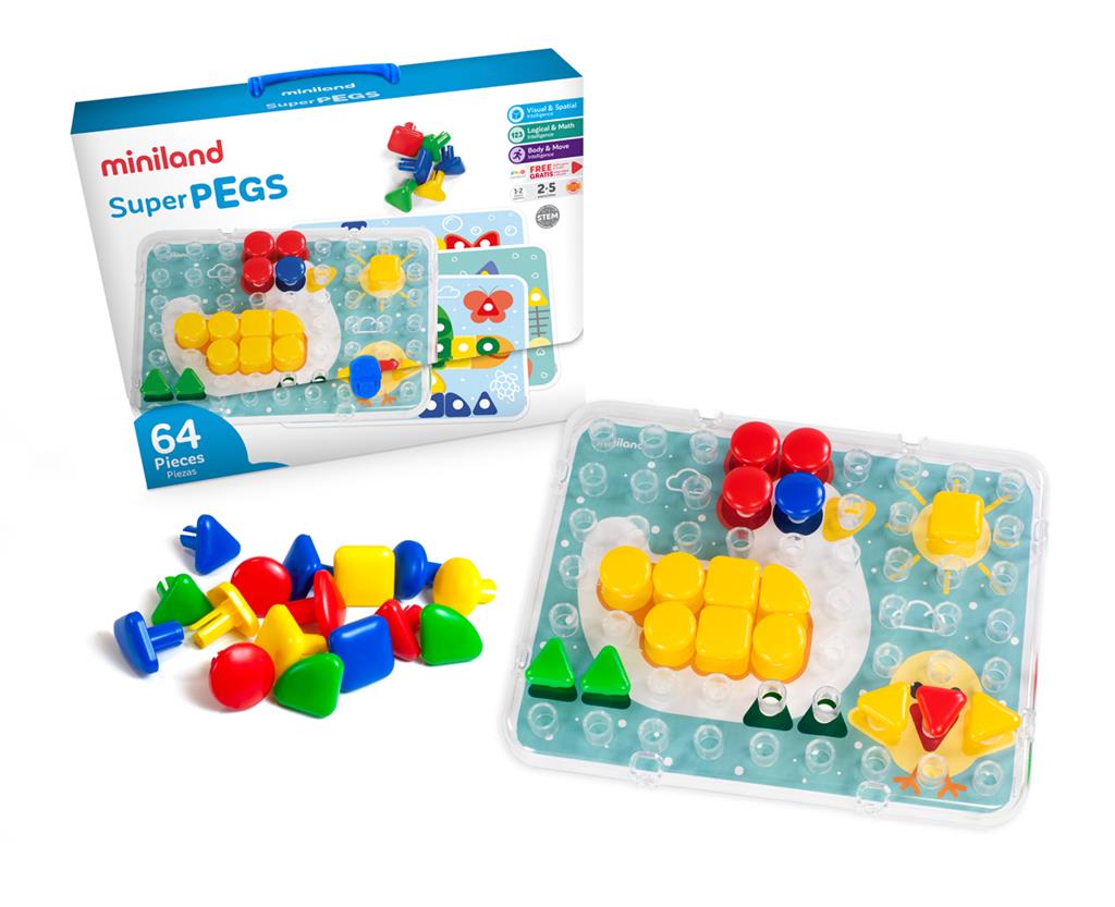 Miniland - Mozaïque Superpegs avec Tableau + 64 Clous