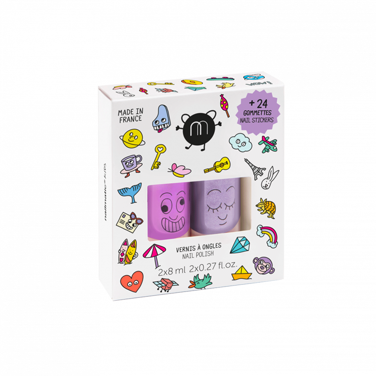 Set de 2 vernis à l'eau WOW & 24 gommettes Nail Stickers