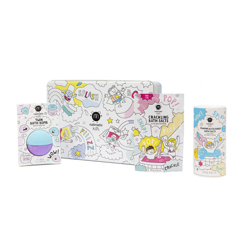 Coffret Métal 3 Produits de Bain - Sels Moussants - Boule de Bain Duo - Sels Crépitants