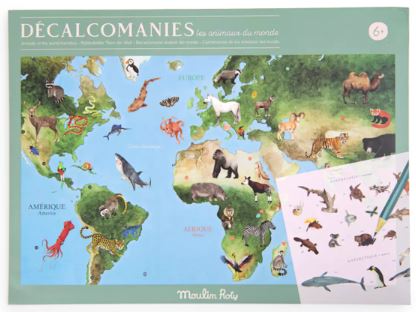 Mappemonde Décalcomanies Les animaux du monde