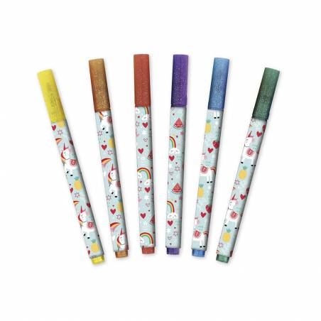 6 marqueurs pailletés licorne