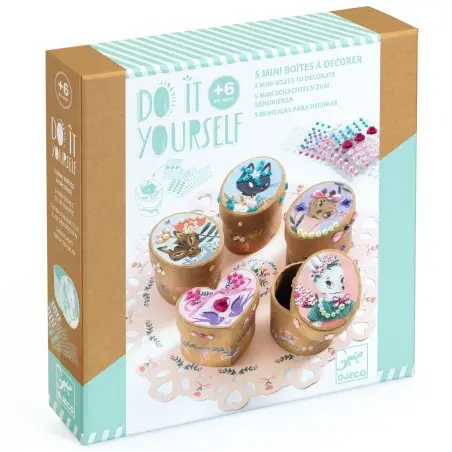 Djeco - 5 Mini Boîtes à Décorer DIY