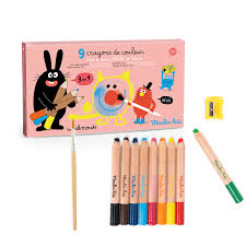 9 crayons de couleur  (vitre, aquarellable, dessin) - Les Schmouks