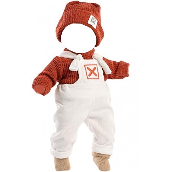 Vêtements poupon 42cm salopette blanche et ocre