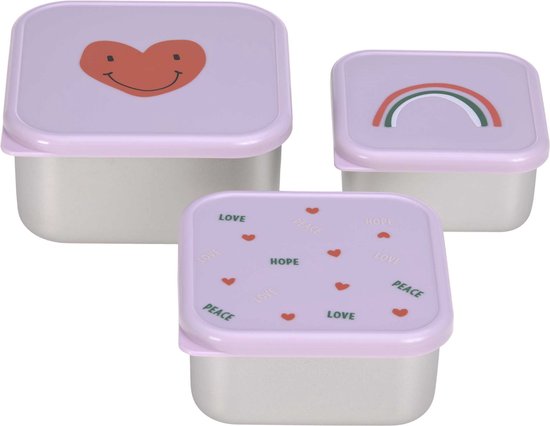 Snackbox Set de 3 boîtes à goûter inox Happy Rascals Cœur lavande
