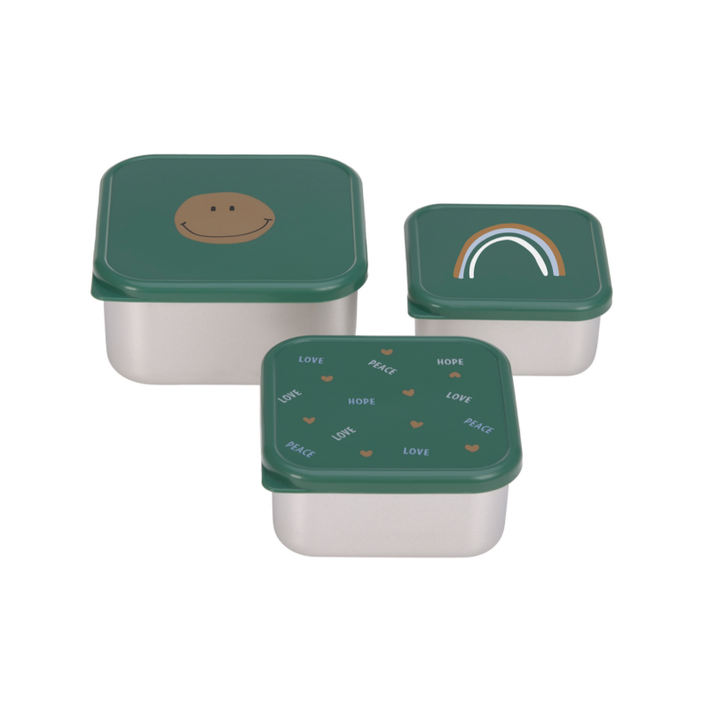 Snackbox Set de 3 boîtes à goûter inox Happy Rascals Smile vert