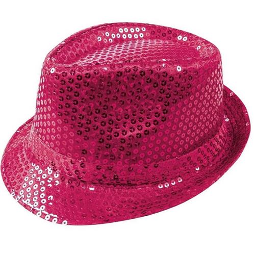 Chapeau Borsalino à sequins rose - Adulte 