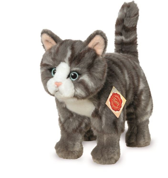 Chat gris debout peluche