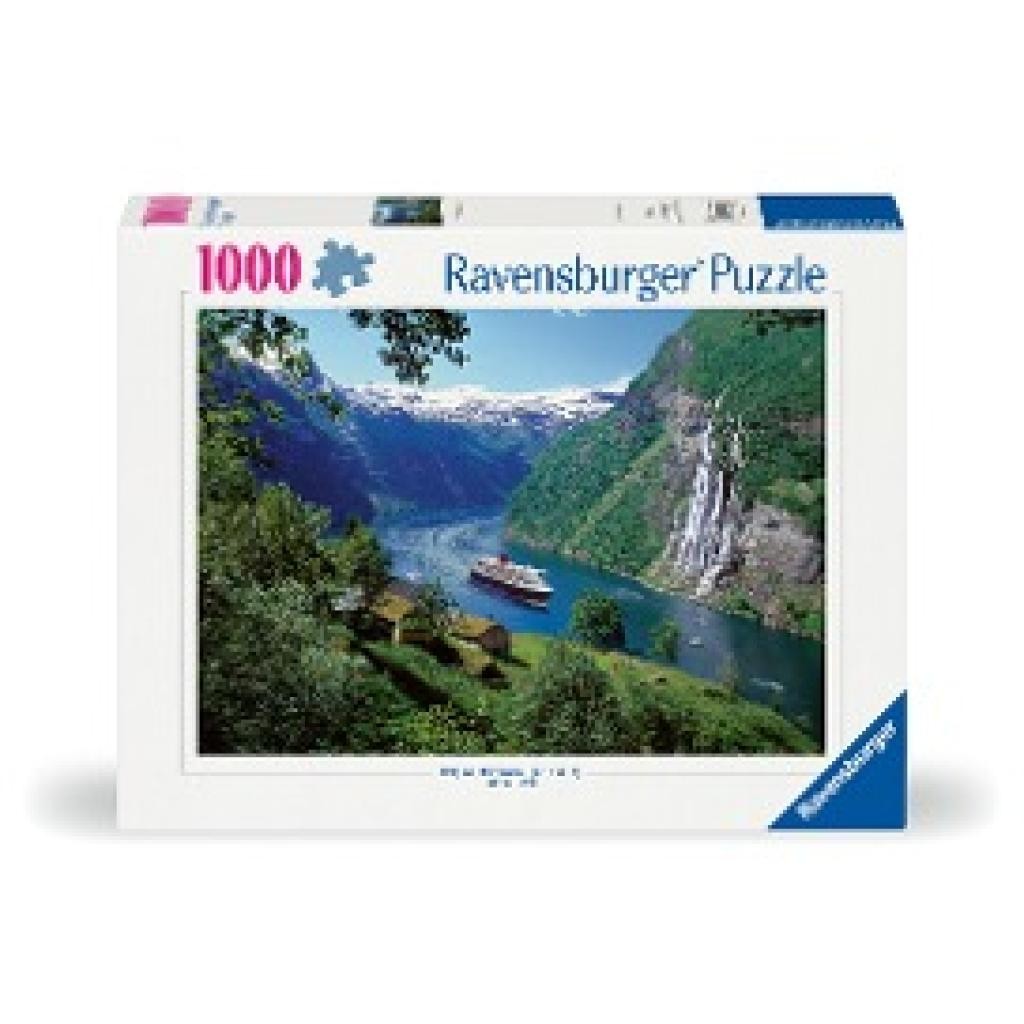 Puzzle 1000 pcs - Montagne et bateau 
