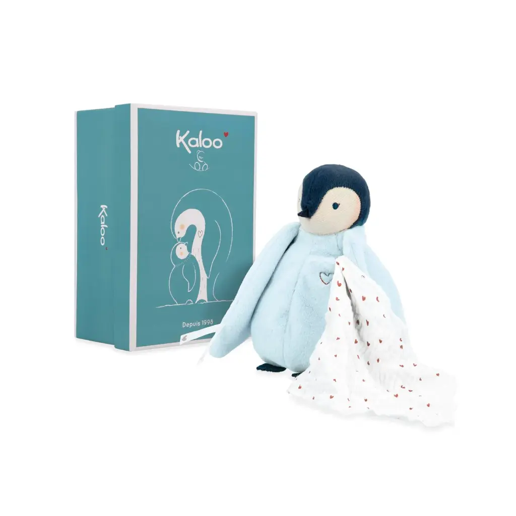Doudou peluche à bisous manchot bleu