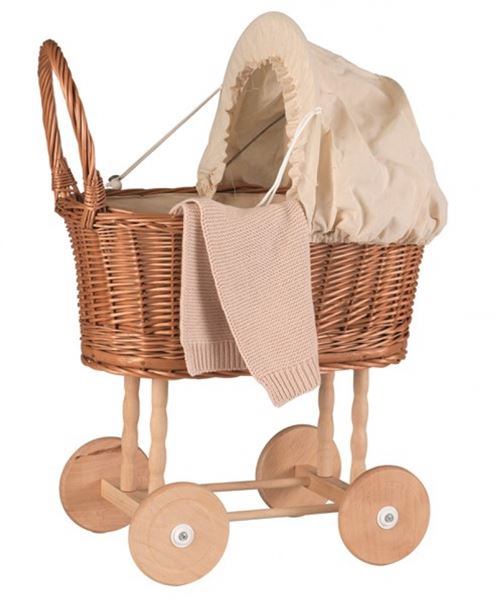 Landau en osier sur roulettes