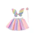 Set de Papillon à paillettes avec jupe, ailes et baguette 4-6 ans - Arc-en-ciel