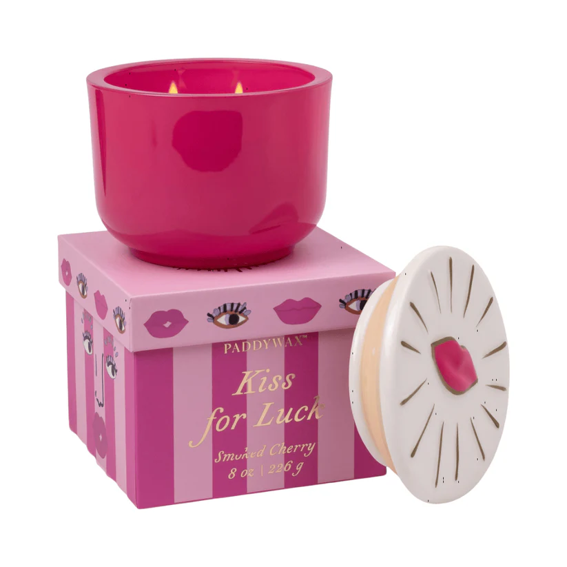 Bougie en céramique PADDYWAX Charmed 226G Pink Glass Candle With Lips Lid