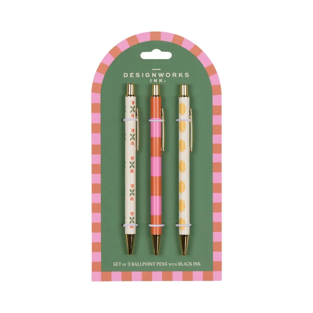 Paddywax - Trio de stylos billes - Fleurs/Lignes/Citrons