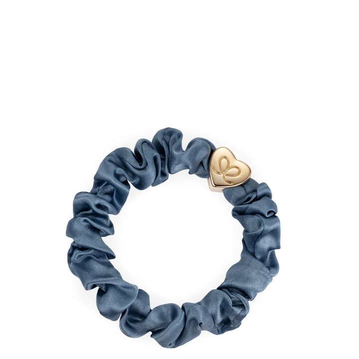 byEloise - Chouchou en soie Gold Heart Faded Denim