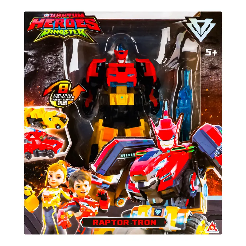 Quantum Heroes Dinoster - Robot combinable 3 en 1 : Raptor Tron (19 cm)