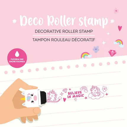 TAMPON A ROULEAU DECORATIF LICORNE ENCRE FUSHIA 