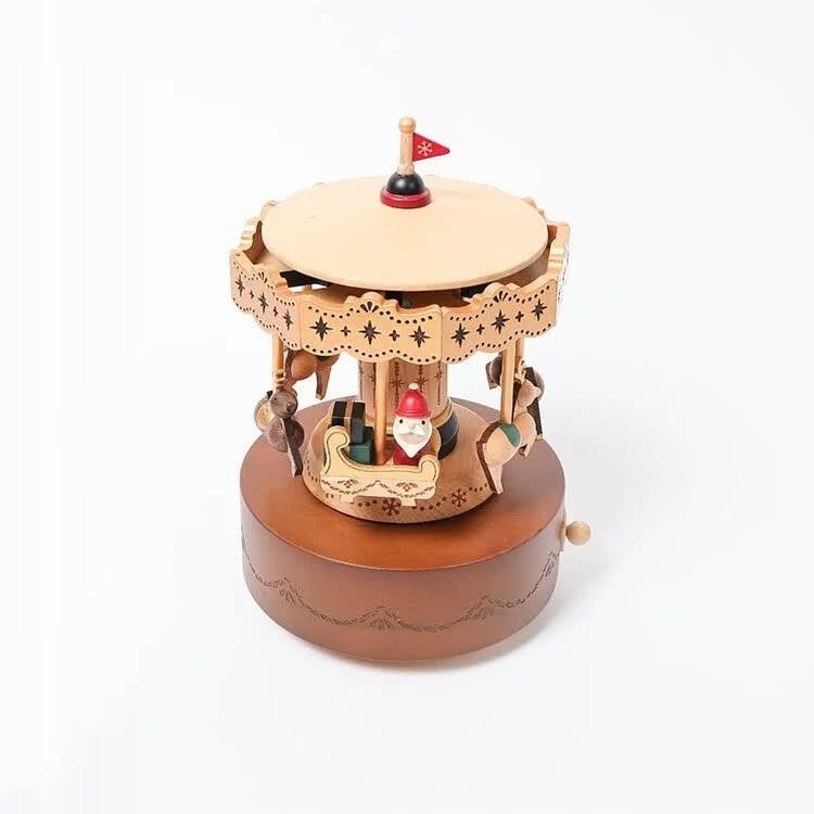 Wooderful life - Wooden music box  Santa & Reindeer Carousel